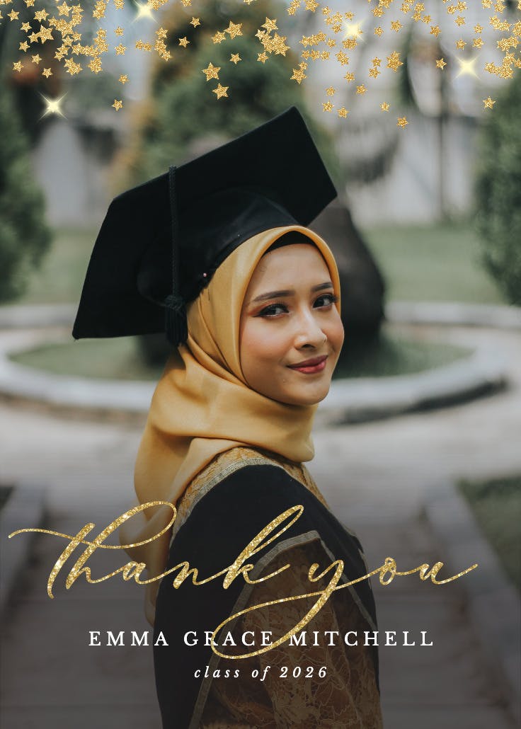 Gold star confetti - graduation thank you card